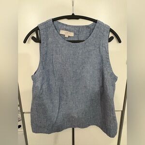 LOFT blue women’s sleeveless linen top and linen shorts